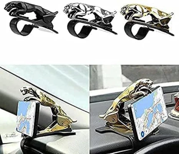 Jaguar Design Hud Car Mobile Phone Holder Mount Stand 360 Degree Rotation Adjustable Clip Holder for Dashboard (Black)