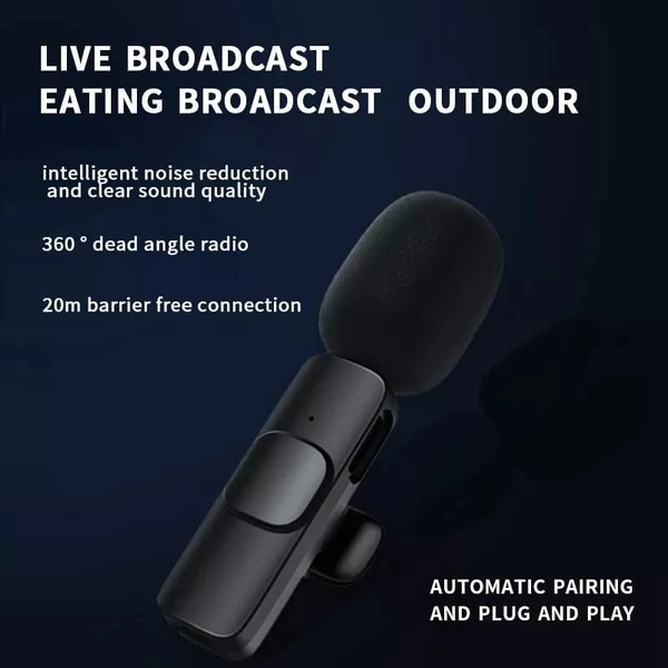 K9 Dual Wireless Collar Microphone 2.4G Lapel Lavalier Mic Omnidirectional Cordless Mike for Interview Youtubers Vlogging Video Recording LiveStream Broadcasting Compatible with iOS Devices