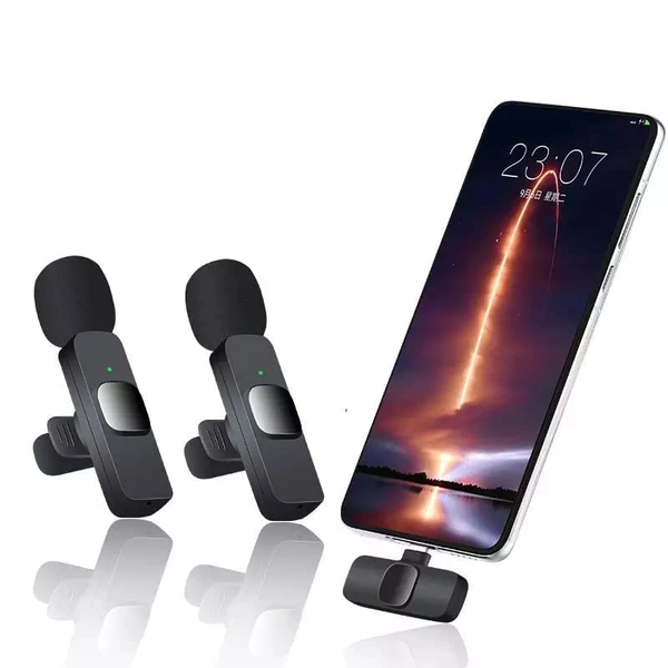 K9 Dual Wireless Collar Microphone 2.4G Lapel Lavalier Mic Omnidirectional Cordless Mike for Interview Youtubers Vlogging Video Recording LiveStream Broadcasting Compatible with iOS Devices