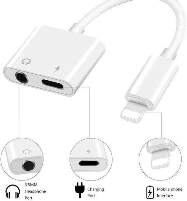 Lightning to 3.5mm Headphones Dongle Jack Adapter for iPhone,2 in 1 Charger and Aux Audio  (Pack of 2 )