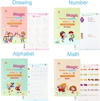 Magic Practice Copybook, (4 BOOK + 10 REFILL+ 1 Pen +1 Grip) Number Tracing Book for Preschoolers with Pen, Magic Calligraphy Copybook Set Practical Reusable