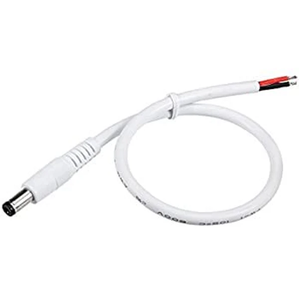 Male Dc Pin Power Pigtail Plug Wire Connector Cable, White ( Pack of 10)