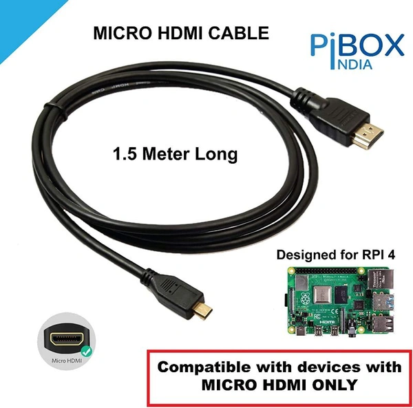 Micro HDMI to HDMI Cable, 4K 60Hz , 1.5 Meter 5 feet, Adapter Ethernet Audio Return Compatible for Raspberry Pi 4 RPI, Raspberry Pi 400, GoPro Hero 7, Sony A6000 A6300 Camera, Nikon B500 ( NOT MINI DP