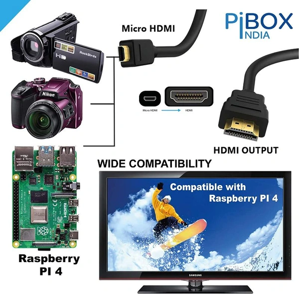 Micro HDMI to HDMI Cable, 4K 60Hz , 1.5 Meter 5 feet, Adapter Ethernet Audio Return Compatible for Raspberry Pi 4 RPI, Raspberry Pi 400, GoPro Hero 7, Sony A6000 A6300 Camera, Nikon B500 ( NOT MINI DP