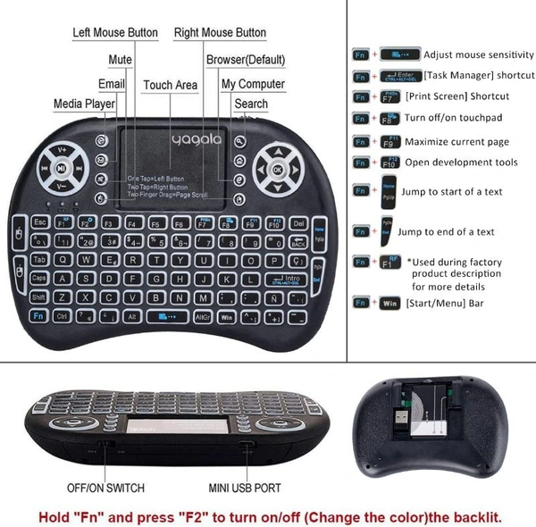 Mini 2.4GHz Wireless Touchpad Keyboard with Mouse (with Backlight) for PC/PAD/360XBox/PS3/Google Android TV Box/HTPC/IPTV (2.4G Black