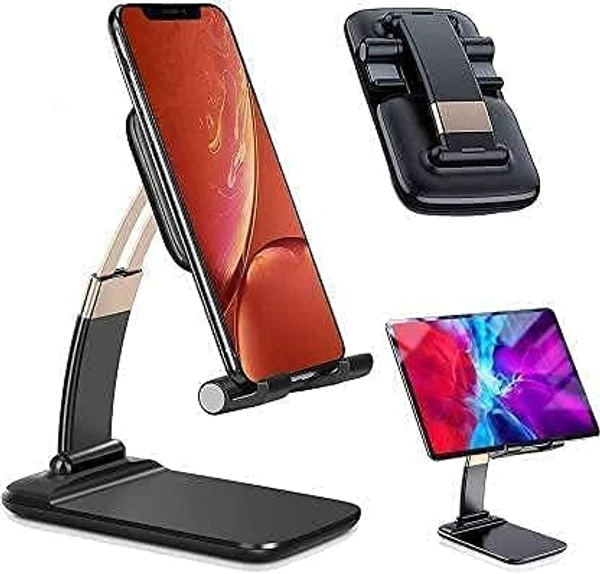 Mobile Holder for Table, Foldable Universal Mobile Stand for Desk with Adjustable Height & Angle (Black)