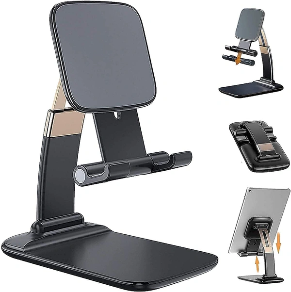 Mobile Holder for Table, Foldable Universal Mobile Stand for Desk with Adjustable Height & Angle (Black)
