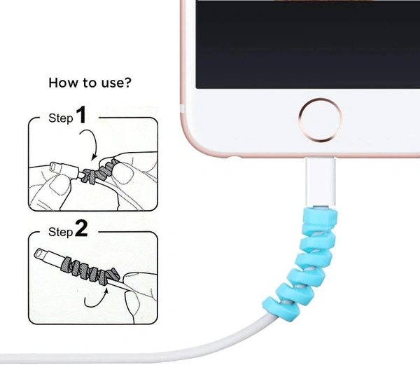 Multicoloured Protection Spiral Cable & Wire Protectors Spring Wire for All Wired Accessories for USB Charger, Data Cable, Earphone, Elastic Cord Saver - (Pack of 2)-8 Pcs