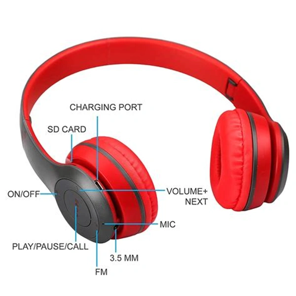 P47 Bluetooth Portable Sports Wireless Headphones With Microphone, Stereo Fm,Memory Card Support - White