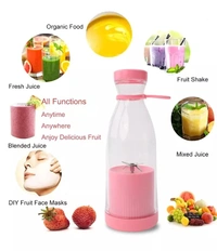 Portable Juicer Cup with Handle, 420ML Mini Blender USB Electric Juicer Cup Rechargeable Juicing Bottle for Shakes Milkshake Fresh Juice