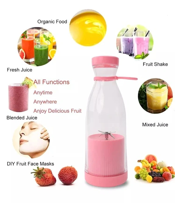 Portable Juicer Cup with Handle, 420ML Mini Blender USB Electric Juicer Cup Rechargeable Juicing Bottle for Shakes Milkshake Fresh Juice
