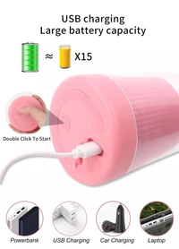 Portable Juicer Cup with Handle, 420ML Mini Blender USB Electric Juicer Cup Rechargeable Juicing Bottle for Shakes Milkshake Fresh Juice