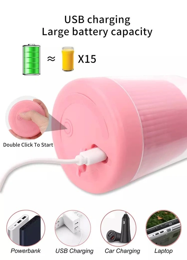 Portable Juicer Cup with Handle, 420ML Mini Blender USB Electric Juicer Cup Rechargeable Juicing Bottle for Shakes Milkshake Fresh Juice