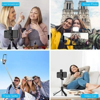 R1s Bluetooth Selfie Sticks with Remote and Selfie Light, 3-in-1 Multifunctional Selfie Stick Tripod Stand Mobile Stand Compatible with All Phones (Black) - Pink