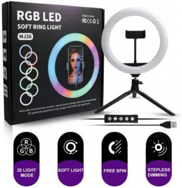 RGB LED Soft Ring Light MJ26 Multi Color for Best Photos and Video Shoots
