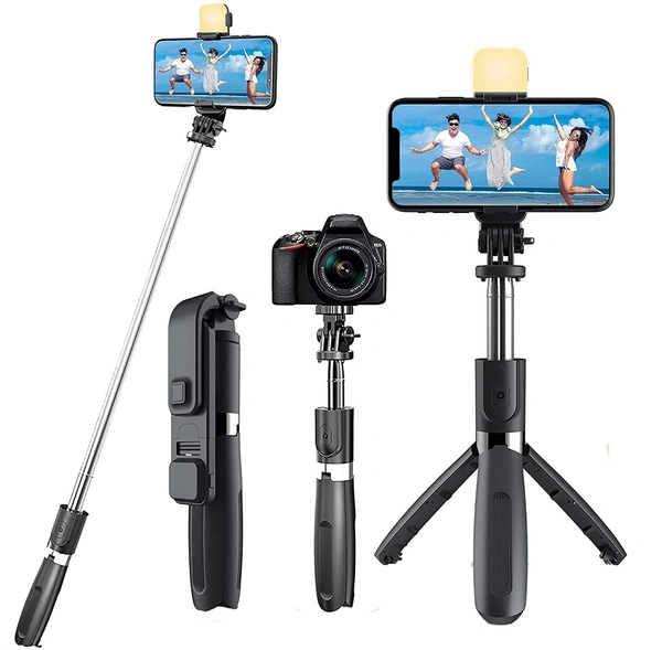 Selfie Stick, Extendable Selfie Stick with Wireless Remote and Tripod Stand, Portable, Lightweight, Compatible with All Smartphone and Mobile (Black Color)
