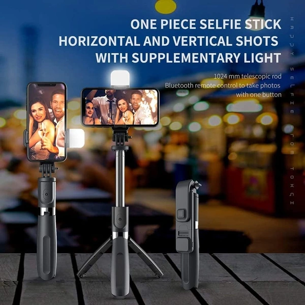 Selfie Stick, Extendable Selfie Stick with Wireless Remote and Tripod Stand, Portable, Lightweight, Compatible with All Smartphone and Mobile (Black Color)