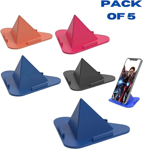 Triangle Shaped Portable Three-Sided Triangle Desktop Stand Mobile Paradise Universal Phone Pyramid Shape Holder Desktop Stand (Multi Color) (Pack of 5) Mobile Holder