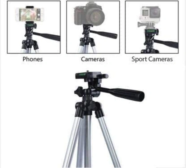 Tripod 3110 Stand with 3-Way Head Tripod 3110 with Mobile Phone Holder Mount Tripod Kit, (Silver, Supports Up to 1100 g)