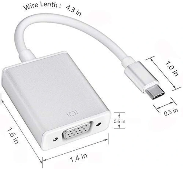 Usb Type C To Vga Usb 3.1 Adapter 1080P Converter For Mac Book Series, Chrome Book Pixel, Surface Book And More- Silver