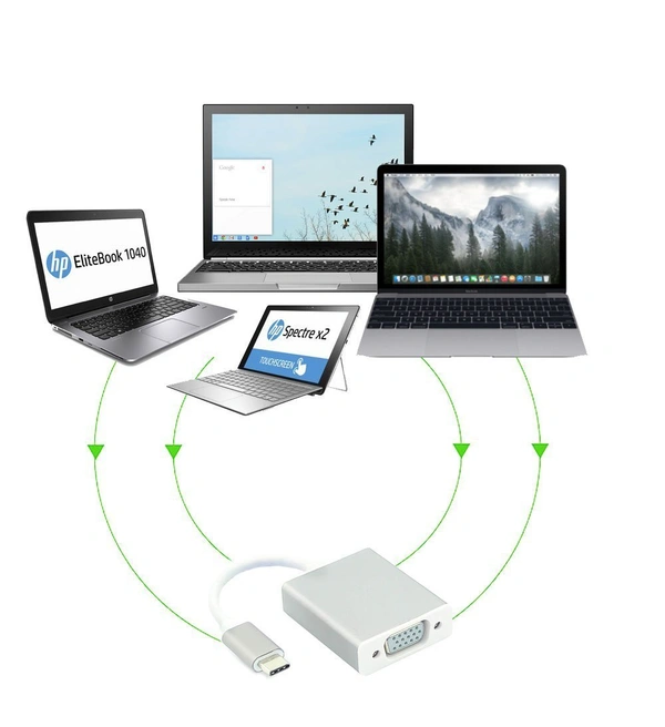 Usb Type C To Vga Usb 3.1 Adapter 1080P Converter For Mac Book Series, Chrome Book Pixel, Surface Book And More- Silver