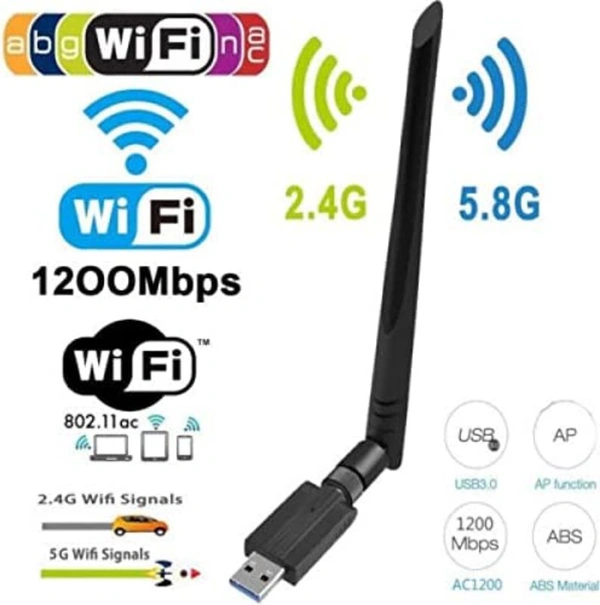 USB WiFi Adapter 1200Mbps Microware USB 2.0 WiFi Dongle 802.11n Wireless Network Adapter High Gain Antenna for Desktop Windows XP/Vista / 7-10 Mac 3 yr warranty