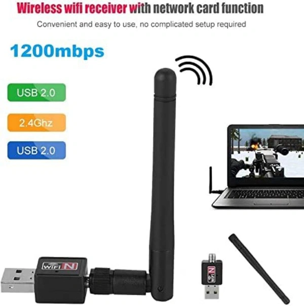 USB WiFi Adapter 1200Mbps Microware USB 2.0 WiFi Dongle 802.11n Wireless Network Adapter High Gain Antenna for Desktop Windows XP/Vista / 7-10 Mac 3 yr warranty
