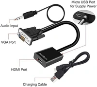 VGA to HDMI Adapter VGA to HDMI Converter VGA Male to HDMI Female with 3.5MM Audio Jack Full HD 1080P for Connecting Monitor PC Laptop Computer Desktop HDTV Projector DVD Office Meeting