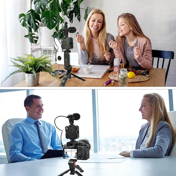 Video Making Vlogging Kit Mini Trypod With Microphone and LED Fill 4 in 1 For Smartphones