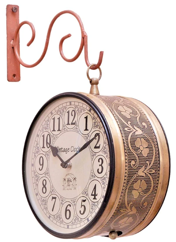 Vintage Clock Double Side Iron Wall Clock / 8 Inches Size Copper Colour - Copper