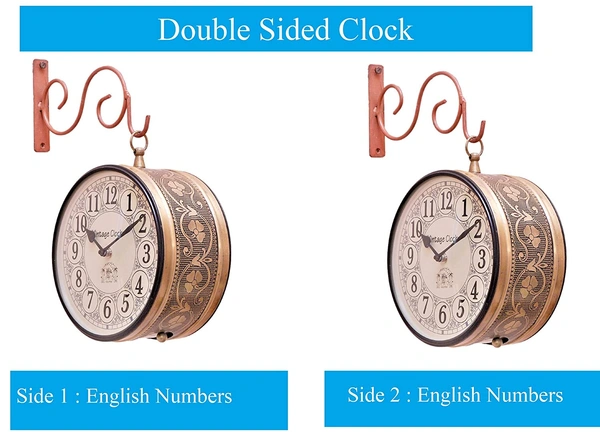 Vintage Clock Double Side Iron Wall Clock / 8 Inches Size Copper Colour - Gold