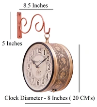Vintage Clock Double Side Iron Wall Clock / 8 Inches Size Copper Colour - Gold