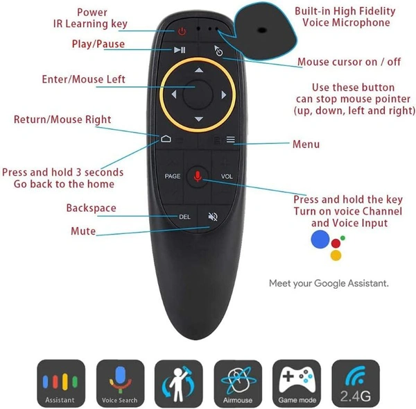 Voice Remote Control G10s,Android TV Remote 6 Axis Gyroscope Air Fly Mouse with IR Learning Fly Air Remote Mouse for Android TV Box_Black