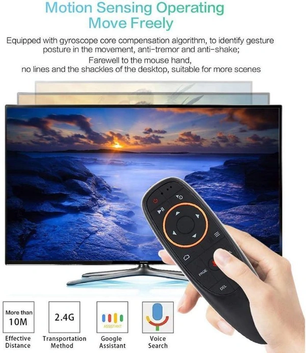 Voice Remote Control G10s,Android TV Remote 6 Axis Gyroscope Air Fly Mouse with IR Learning Fly Air Remote Mouse for Android TV Box_Black