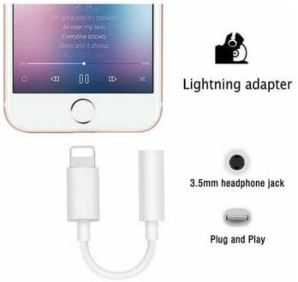 White iPhone Lightning Adapter to 3.5mm Jack Converter Headphone/Earphone Jack Adapter Phone Converter (IPhone7, 8, X, XS, XR, 11, 11 Pro Max, 12, 12 Pro Max, 14, 14 Pro Max)