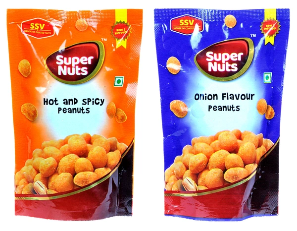 SSV SUPER NUTS | Bangalore Famous |Healthy Peanuts | Rich In Protein |Hot n Spicy & Onion | Pack of 4 | 90 Gms Each Pack  - 