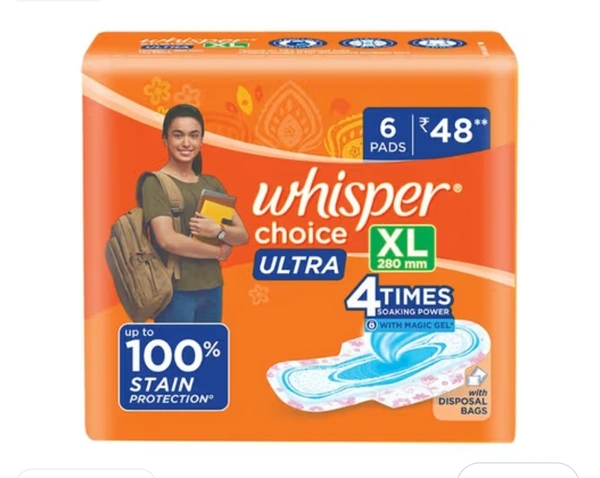 Whisper Choice Ultra XL Sanitary Pads (6 Pads)