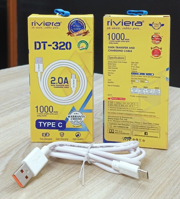 Riviera Dt-320 2.0A Data Transfer & Charging Type-c Cable 