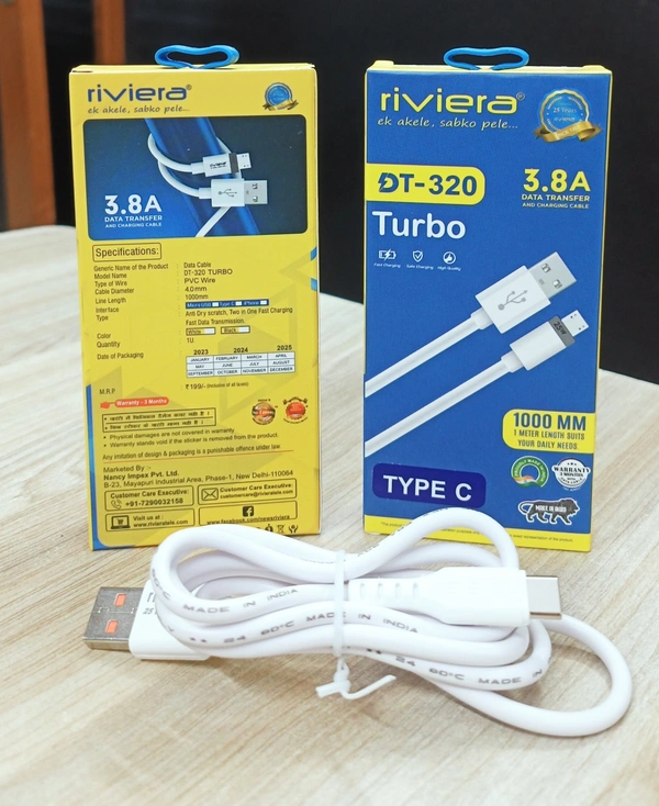 Riviera Dt-320 Turbo 3.8A Type-c Cable ( Charging & Data Transfer Cable )