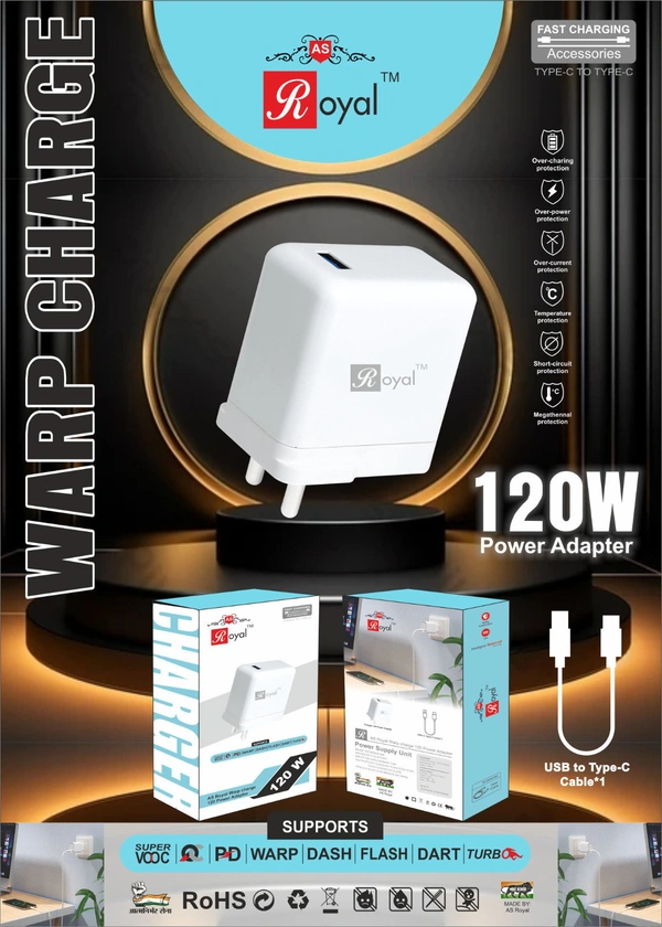 As Royal Warp Charge ( 120w ) Power Adapter Usb To Type-c Port Charger 