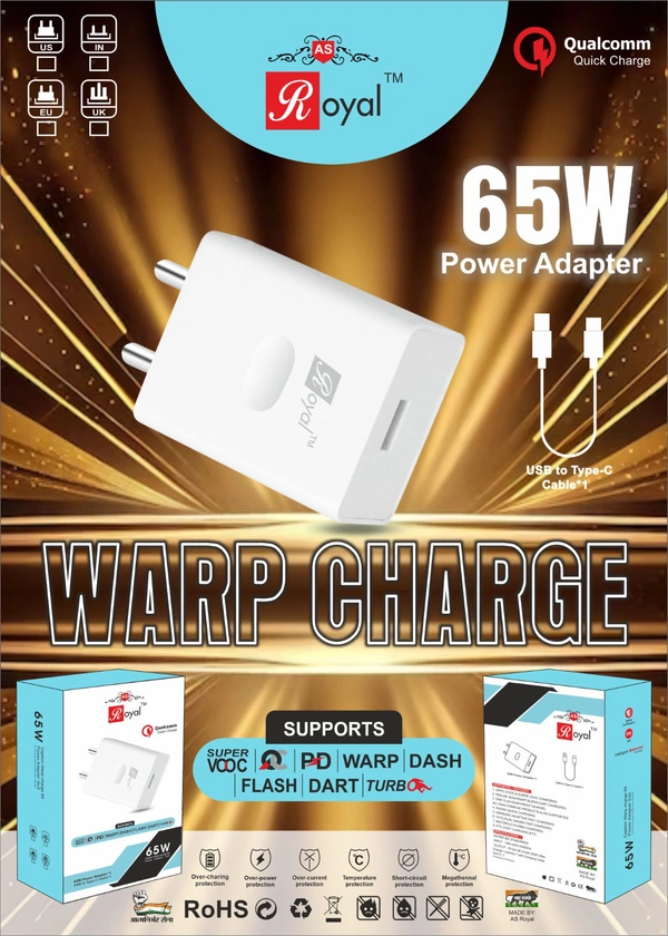 Royal As ( 65w ) Power Adapter With USB To Type-c Cable 