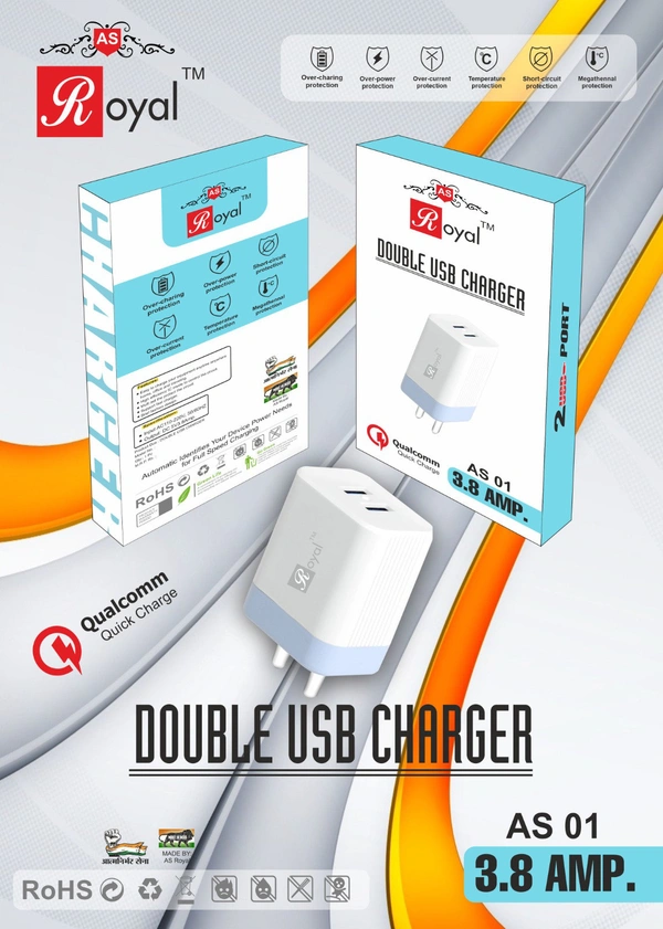 ROYAL AS-01 3.8AMP QUALCOMM QUICK CHARGER DOUBLE USB  V8 CHARGER 