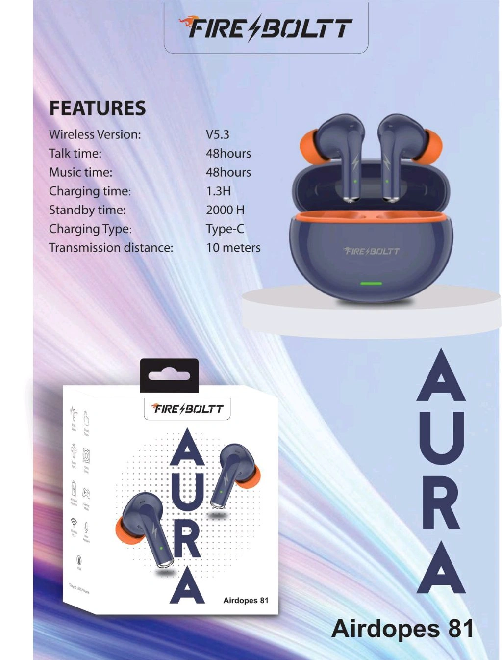 Firebolt Airdopes (81) Extra Bass Sound Mix Colour Earbuds