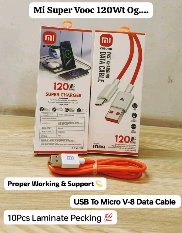 Mi Super Vooc 120Wts USB To Micro V-8 Port Data Cable Og Quality(6 Months Warranty)