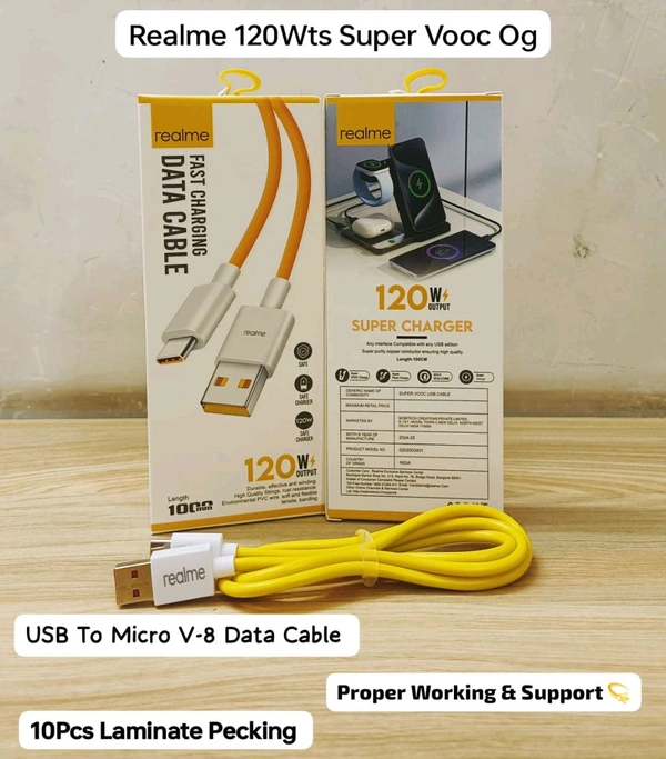 Realme Super Vooc 120Wts USB To Micro V-8 Port Data Cable Og Quality(6 Months Warranty)