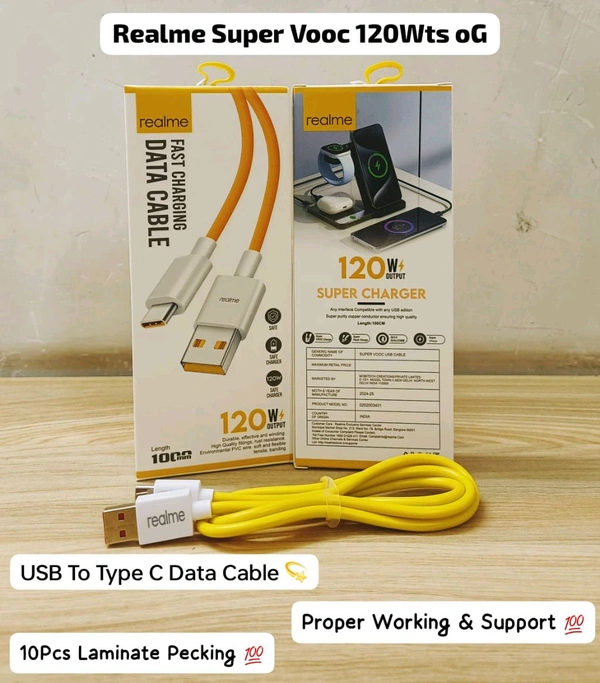 Realme Super Vooc 120Wts USB To Type C Port Data Cable Og Quality(6 Months Warranty)