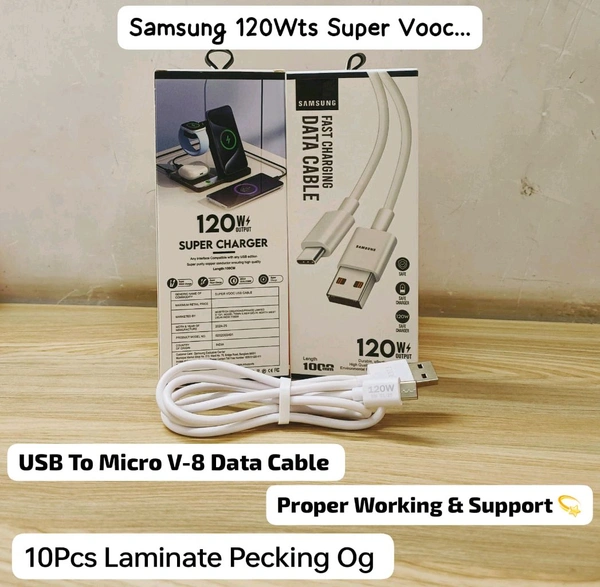 Samsung Super Vooc 120Wts USB To Micro V-8 Port Data Cable Og Quality(6 Months Warranty)