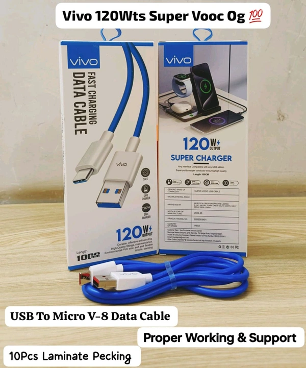 Vivo Super Vooc 120Wts USB To Micro V-8 Port Data Cable Og Quality(6 Months Warranty)