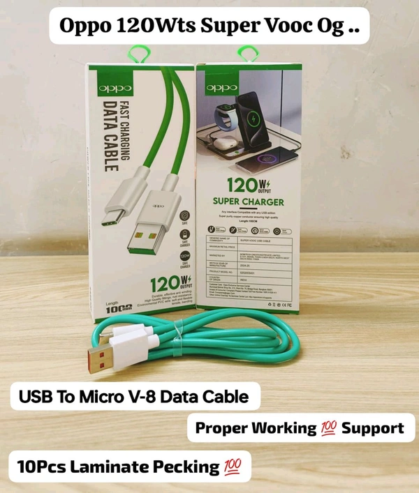 Oppo Super Vooc 120Wts USB To Micro V-8 Port Data Cable Og Quality(6 Months Warranty)