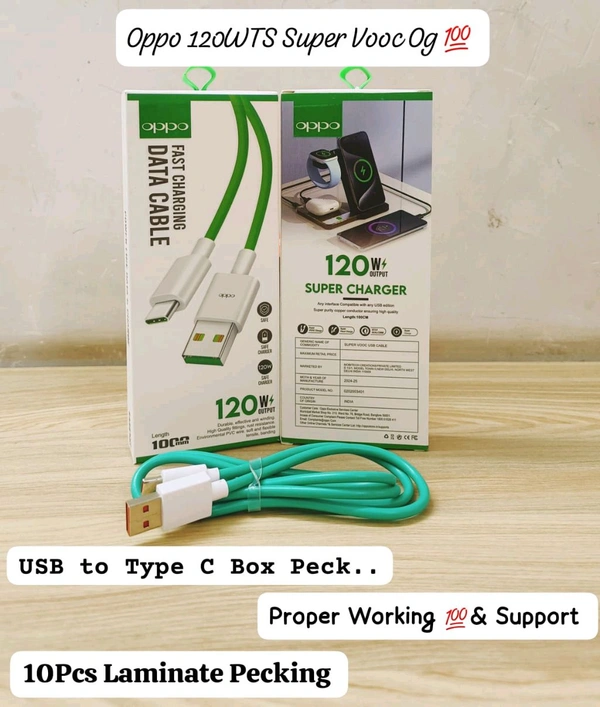 Oppo Super Vooc 120Wts USB To Type C Port Data Cable Og Quality(6 Months Warranty)